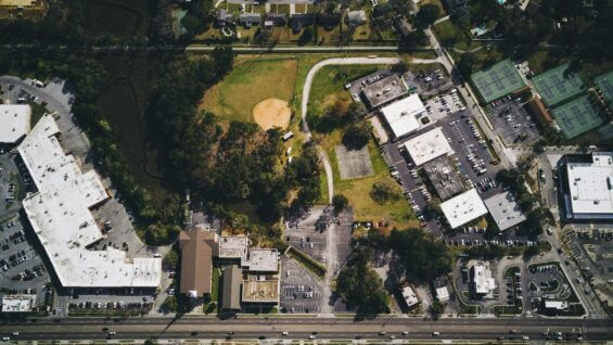 Aerial view of an industrial park.